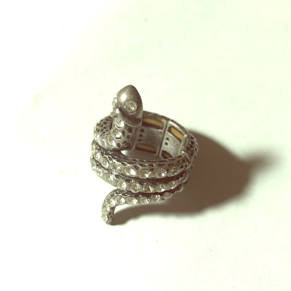 Sliver Ash Rhinestone Skinny Snake Ring